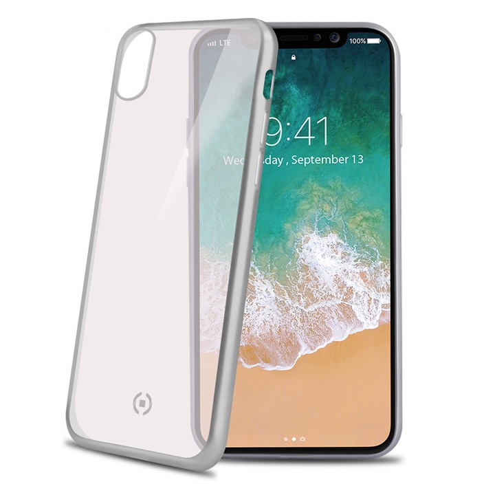 Силиконов гръб Celly LASERMATT, iPhone X, Сребърен