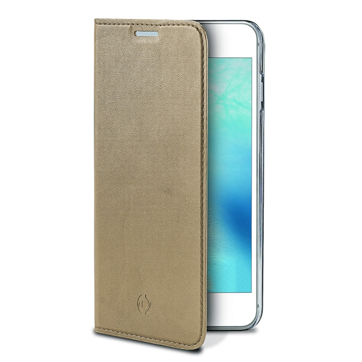Кожен калъф Celly AIR книга, iPhone 8,7,6,6S , Златен