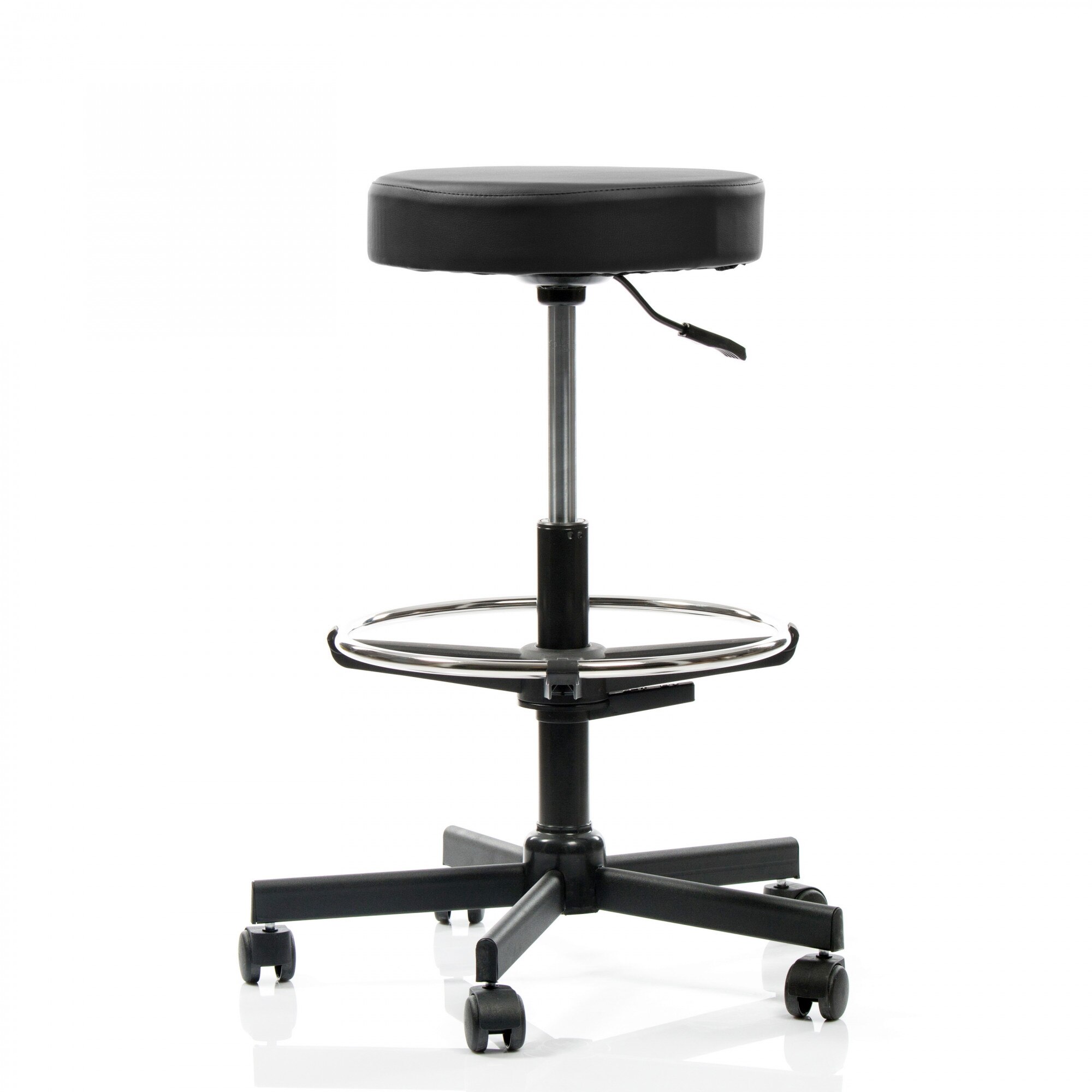 Scaun laborator QMOBILI GRAS EXT Negru, piele ecologica, inalt, suport picioare