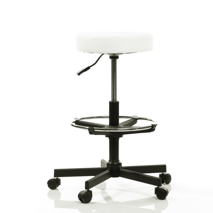 Scaun laborator QMOBILI GRAS EXT Alb, piele ecologica, inalt, suport picioare