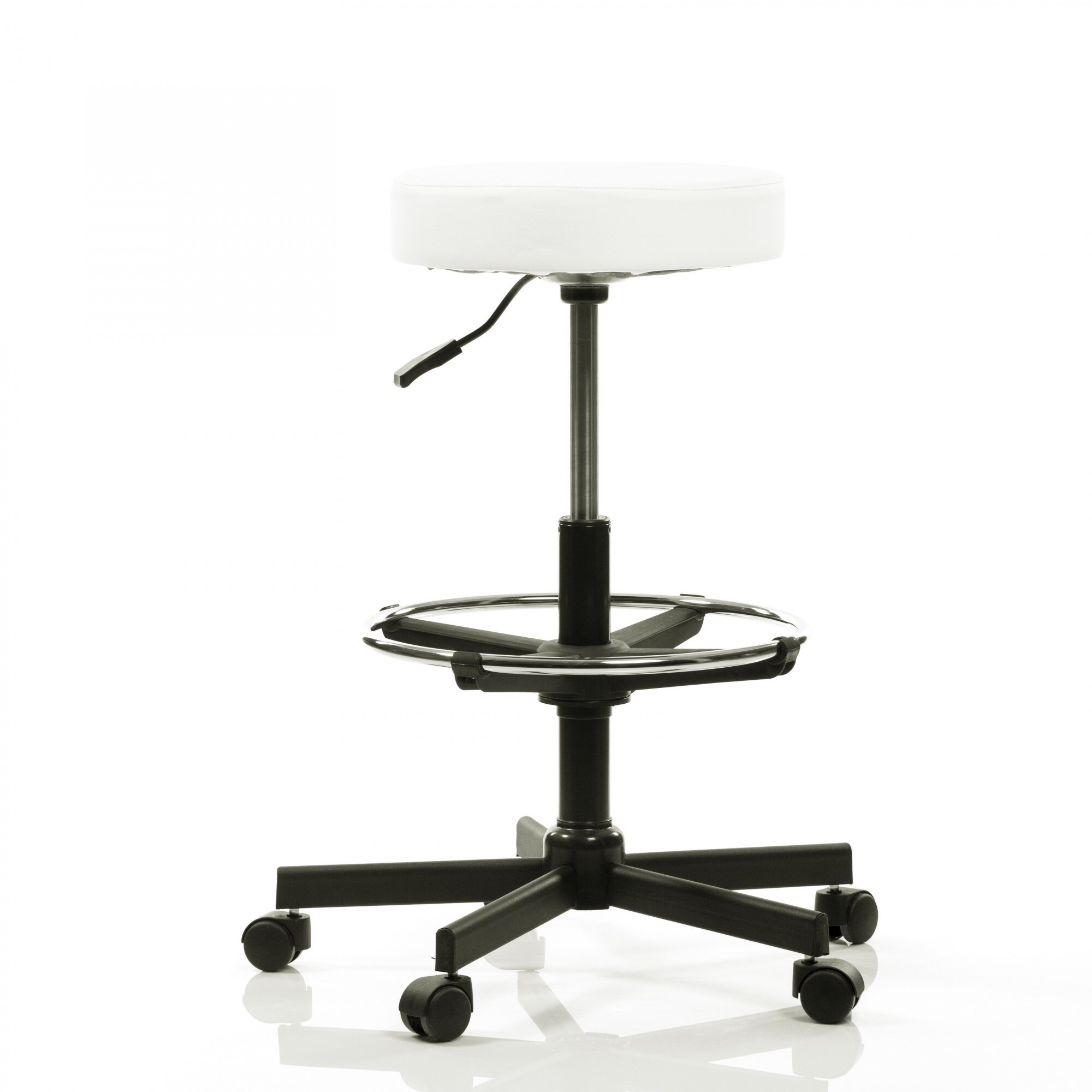 Scaun laborator QMOBILI GRAS EXT Alb, piele ecologica, inalt, suport picioare