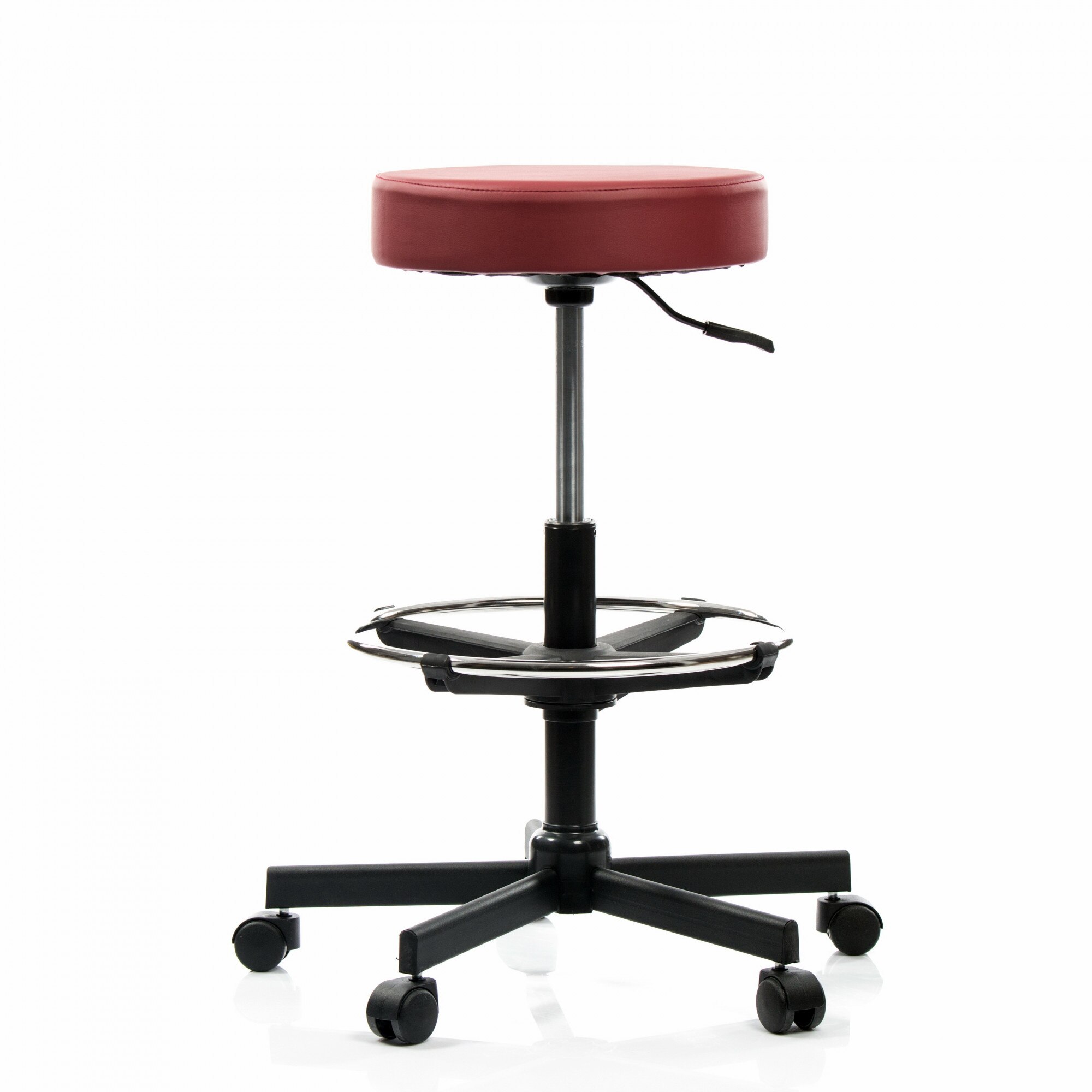 Scaun laborator QMOBILI GRAS EXT Visiniu, piele ecologica, inalt, suport picioare