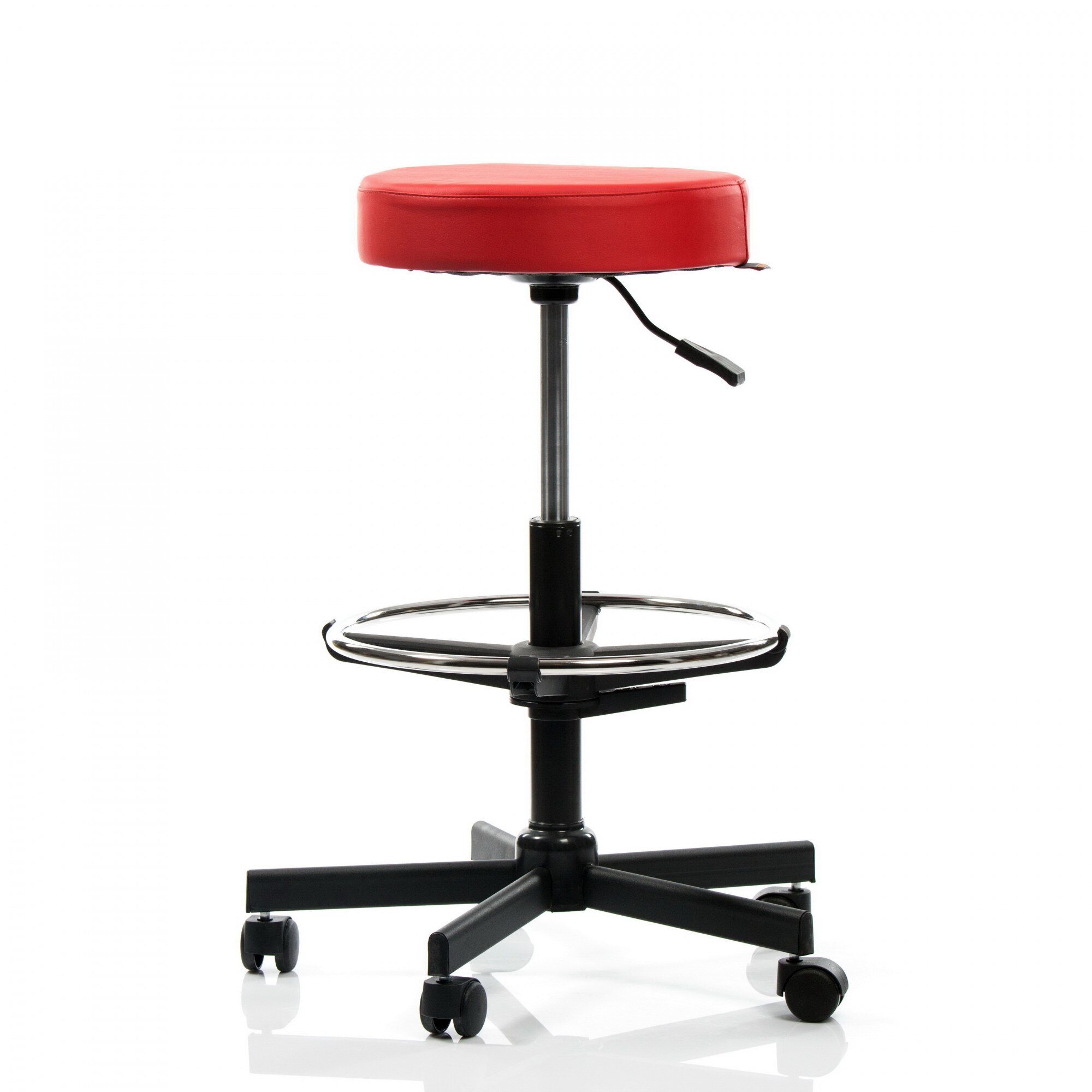 Scaun laborator QMOBILI GRAS EXT Rosu, piele ecologica, inalt, suport picioare