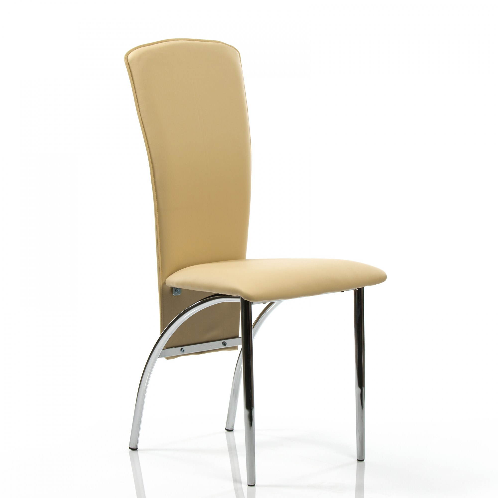 Scaun dining FLORY CR, cadru cromat, piele ecologica, Crem, QMOBILI
