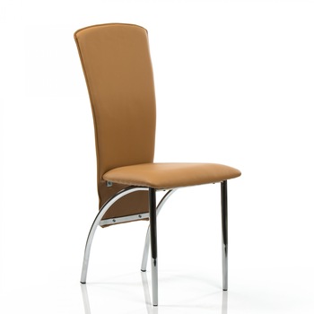 Scaun dining FLORY CR, cadru cromat, piele ecologica, Cappuccino, QMOBILI Scaun dining FLORY CR, cadru cromat, piele ecologica, Cappuccino, QMOBILI