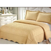 Set Cuvertura de pat dublu cu 2 fete de perna 50x70 cm, bumbac , bej uni