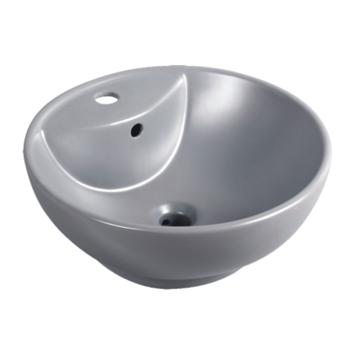 Lavoar nablat KR-191, rotund, gri polmat, 46x17cm, cu preaplin si deschidere pentru baterie