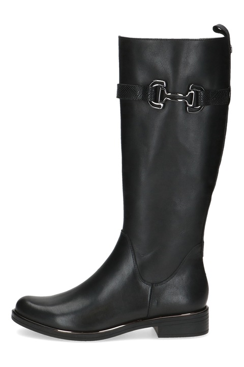 Caprice, Cizme lungi de piele cu detaliu metalic, Negru