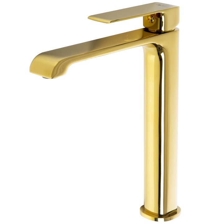 Maroko MA 47 magas mosdócsaptelep, arany színben, 25 mm-es kerámiafejjel, click-clack automata dugóval