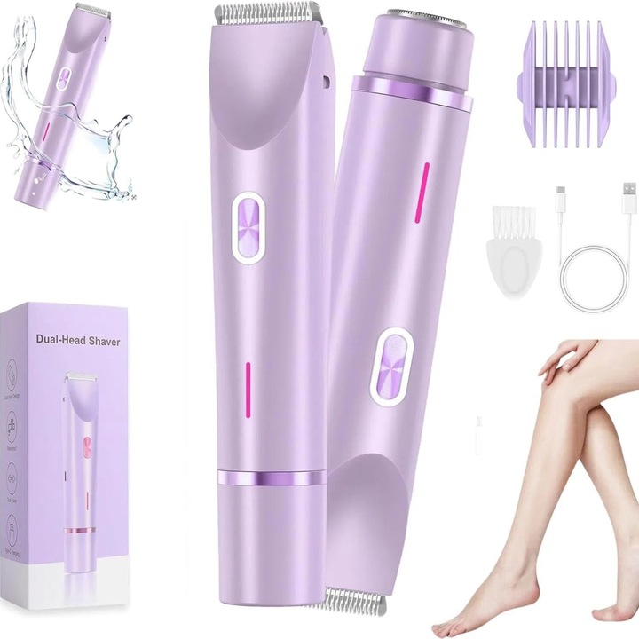 2 az 1-ben bikinivonal-borotva, dupla fejű trimmelő nőknek, kerámia pengékkel és C típusú töltőporttal, elektromos borotvák nőknek, szeméremszőrzet, hónalj, lábak, karok, arc szőrtelenítésére