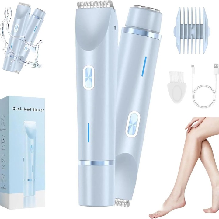 Самобръсначка CEEHOOM, 2 в 1 за бикини зона, тример с две глави за жени, с керамични остриета и порт за зареждане тип C, за жени, за интимни части, подмишници, крака, ръце, лице