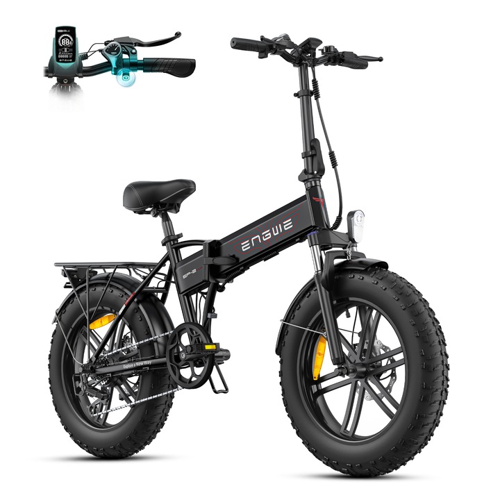 Bicicleta Electrica Pliabila EP-2 Boost, Motor de 250W, Baterie 48V 13Ah, Autonomie Pana la 120 km, Roti Groase 20"x4.0", 7 Viteze, Cuplu 55Nm, Frane pe Disc 180mm – Ideala pentru Oras si Teren Accidentat, Negru
