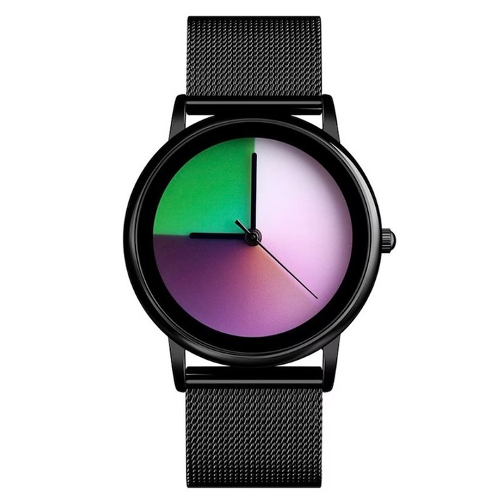 Férfi karóra, ultravékony és minimalista, átmenetes számlappal, hálós szíjjal, 43 mm, 10 mm vastagság