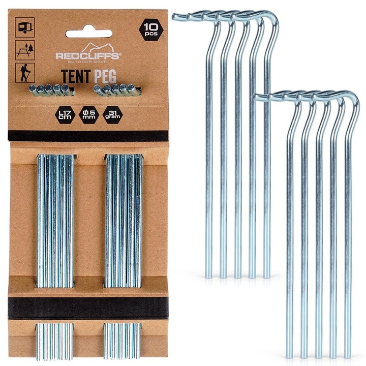 Sátorrúd-készlet, Redcliffs, 17x0,5 cm, Fém, Rozsdamentes acél, Korrózióálló, Ergonomikus forma, Ezüst, 10 darab