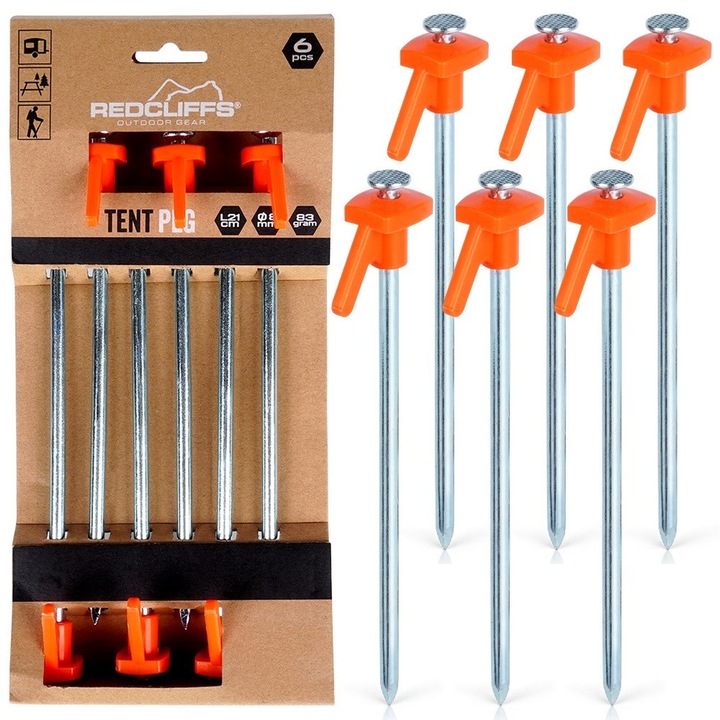 Set Tevi Pentru Cort, Redcliffs, 21x5 cm, Metalice, Inox, Rezistente La Coroziune, Manere Confortabile, Multicolore, 6 Bucati