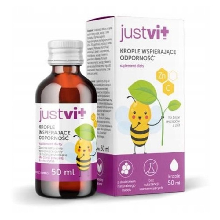 Supliment alimentar, Justvit, Picaturi pentru sustinerea imunitatii, 50 ml, Echinacea, Lichid, Pentru femei, Intareste imunitatea, Sustine sanatatea