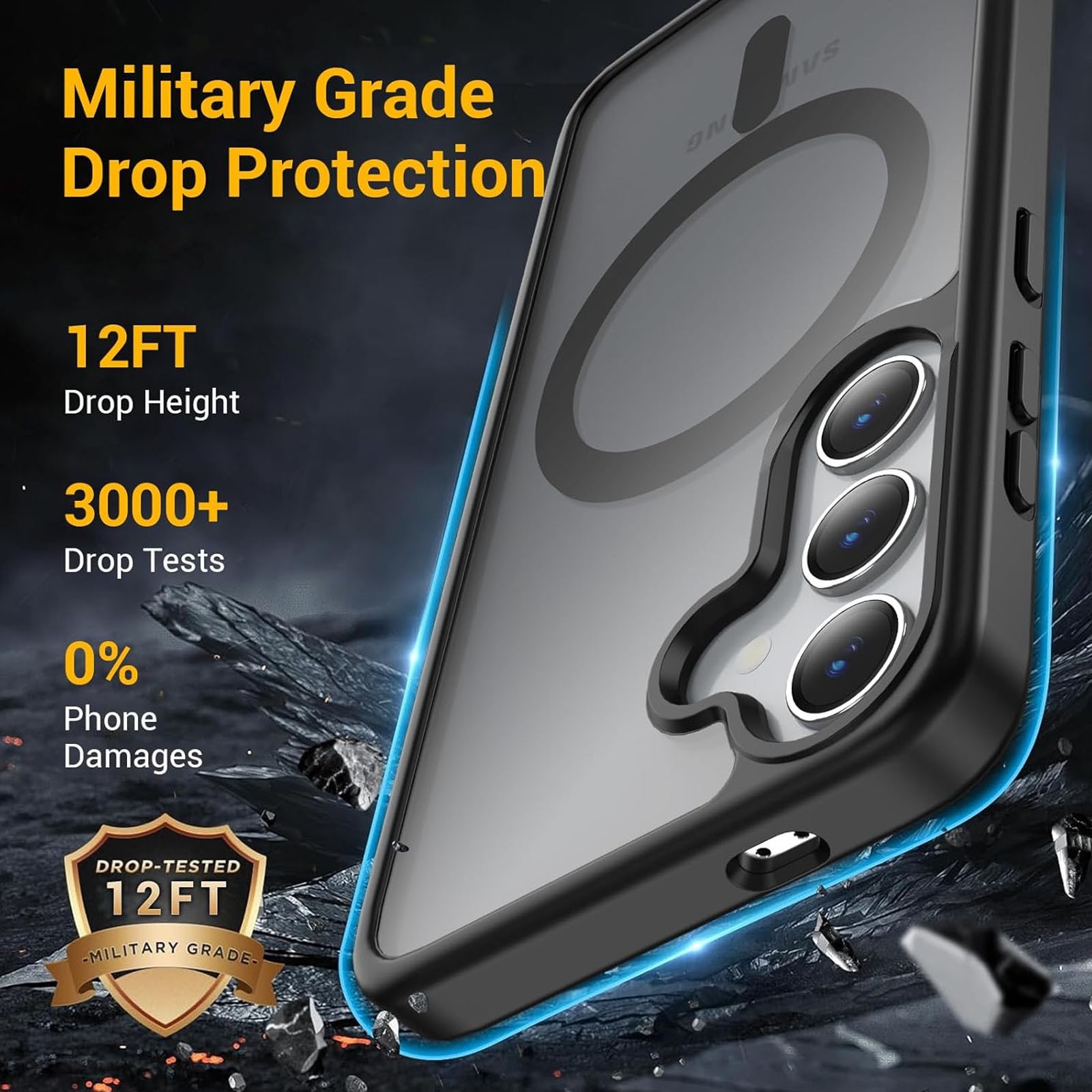 Husa compatibila cu Samsung Galaxy S25, Axroad Mall, Tehnologie MagSafe, Rezistenta la socuri, Rezistenta la impact, Pentru telefon mobil cu protectie pentru camera, Protectie colturi, TPU/PC, Negru