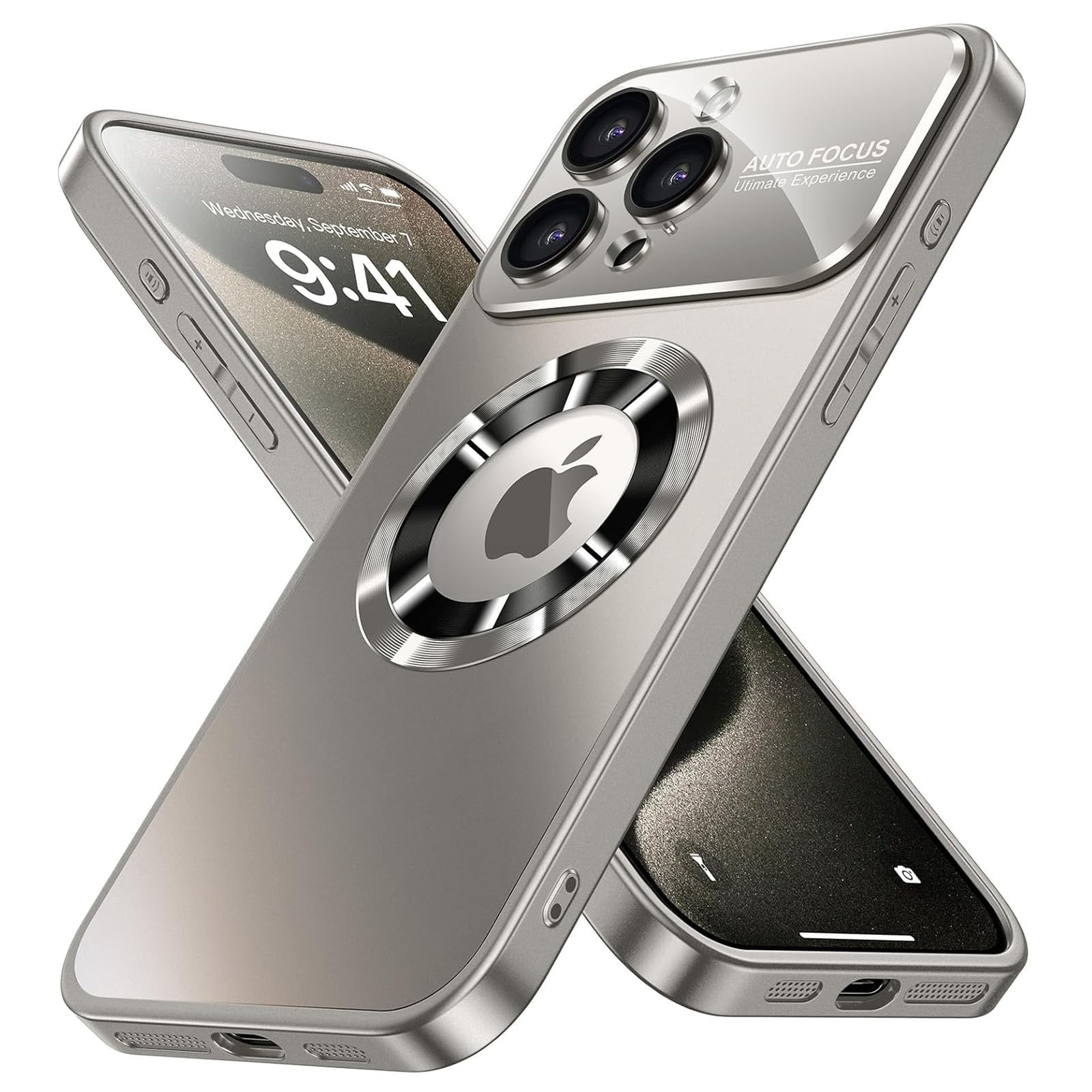 Husa pentru apple iPhone 15 promax, Axroad Mall, Husa compatibila cu Incarcare magsafe compatibila, Protectie completa camera, Rezistenta la socuri, Test de cadere de calitate militara, Placa din spate PC transparenta, Gri