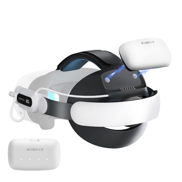Каишка с батерия E3 Pro, съвместима с Meta Quest 3 и 3S - Удължен живот на батерията, Превъзходен комфорт, Подобрено VR изживяване - BOBOVR шлем - Комплект с 2 батерии B100