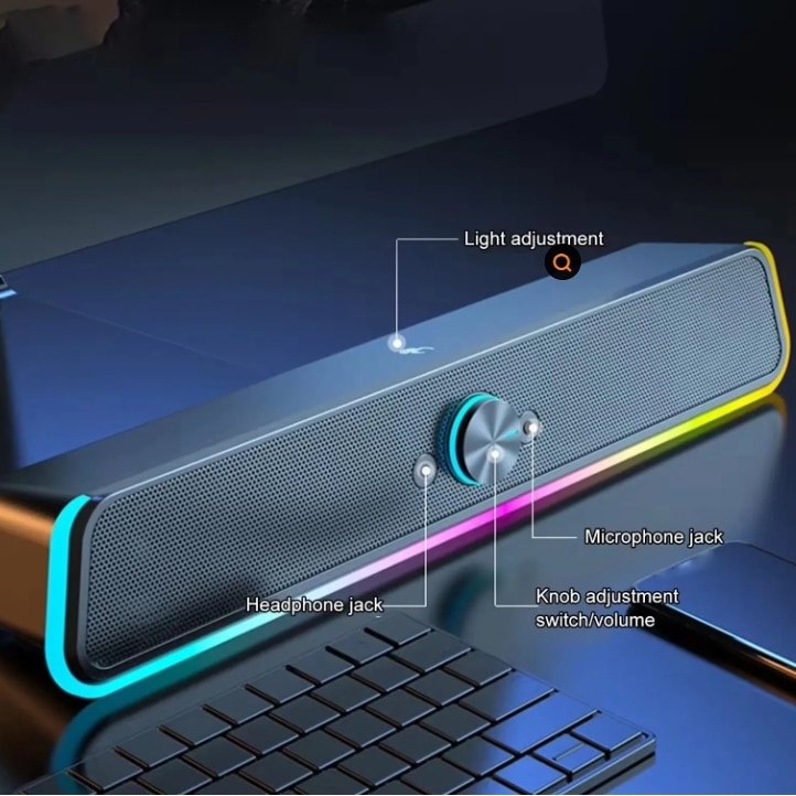Bara de sunet pentru desktop RGB, difuzor pentru computer cu 2.0 canale cu bara de iluminare dinamica sincronizare audio-lumina / afisaj, control tactil iluminat din spate cu buton de volum, alimentat prin USB cu cablu de 3, 5 mm