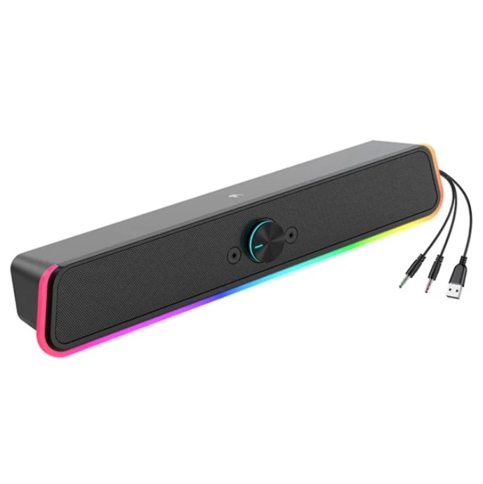 Bara de sunet pentru desktop RGB, difuzor pentru computer cu 2.0 canale cu bara de iluminare dinamica sincronizare audio-lumina / afisaj, control tactil iluminat din spate cu buton de volum, alimentat prin USB cu cablu de 3, 5 mm