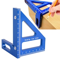 Echer rapid tamplarie/dulgherie din aluminiu, Axroad Mall, Instrument de masurare 3D cu mai multe unghiuri, Metrica, Precizie mare, Nu se rugineste usor, Durabil si rezistent la uzura, Imbunatateste eficienta prelucrarii lemnului, Albastru