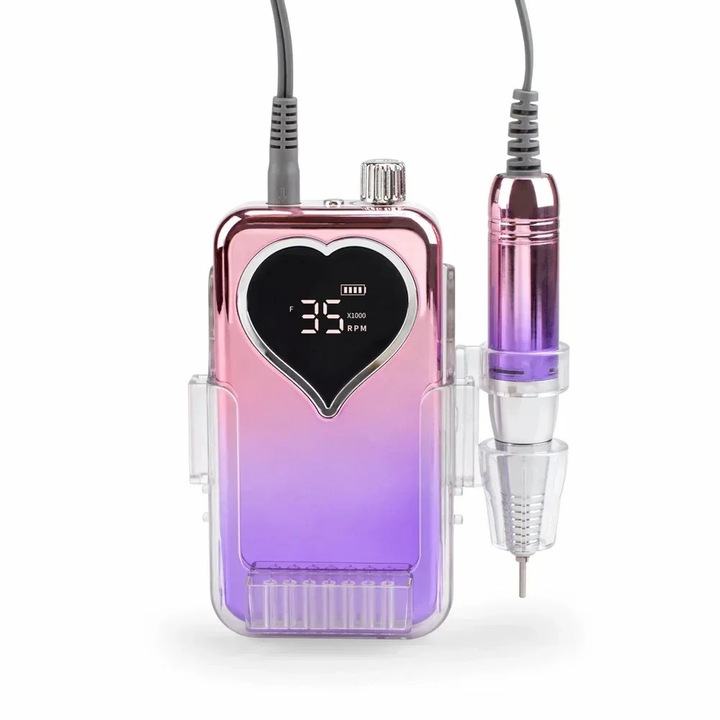 Elektromos körömcsiszoló, 35000 RPM, lila, töltőállomással és kézidarabbal