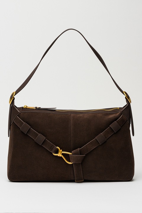 Steve Madden, Klarity nyersbőr válltáska díszpánttal, Sötétbarna