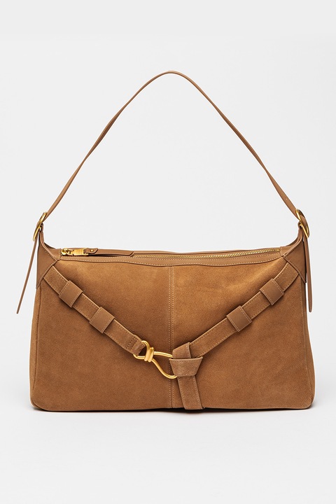 Steve Madden, Klarity nyersbőr válltáska díszpánttal, Fahéjbarna