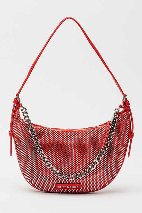 Steve Madden, Strasszkövekkel díszített műbőr válltáska, Élénkpiros