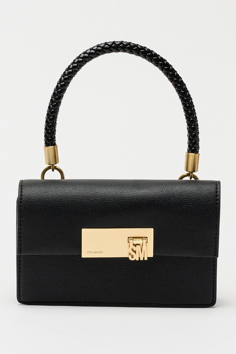 Steve Madden, Műbőr válltáska fémes hatású részlettel, Fekete
