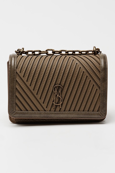 Steve Madden, Fedőlapos műbőr táska láncos keresztpánttal, Agyagbarna