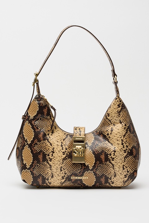 Steve Madden, Geanta cu logo metalic, Maro, Bej deschis