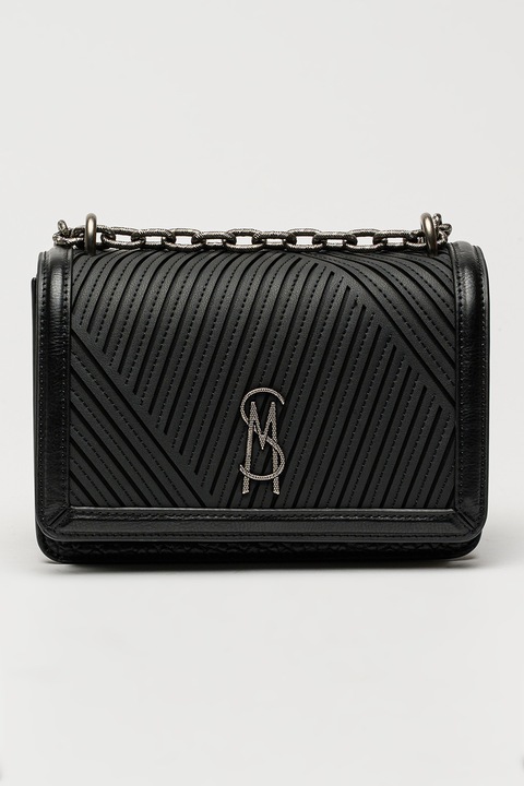 Steve Madden, Fedőlapos műbőr táska láncos keresztpánttal, Fekete