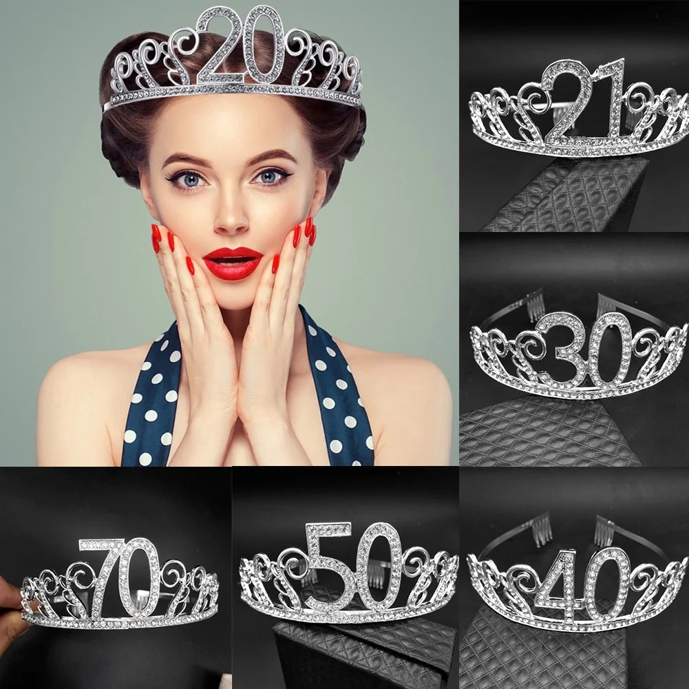 Tiara numar cu strasuri, accesoriu de par, 13cm x 5cm, pentru