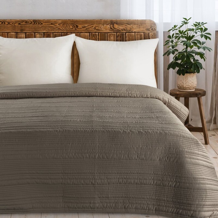 Кувертюра за легло, 170x210 см, кафява, 100% полиестер