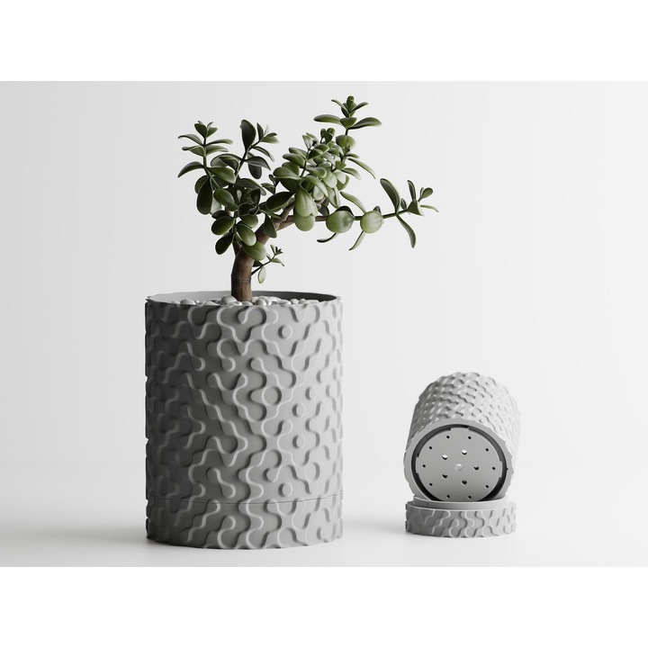 Декоративна саксия, Sani Nevada, 81 x 81 x 102 mm, Светлосив мат