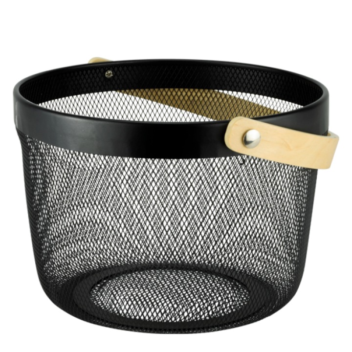 Cos metalic rotund cu maner din lemn, universal, CULINARO WICKED, D25cm, negru