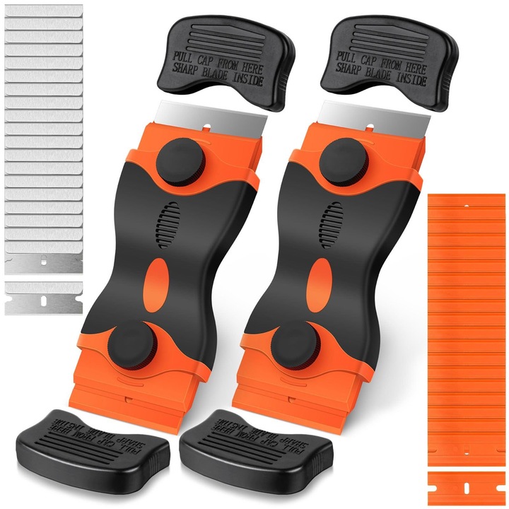 Racleta pentru Plita-cuptor, SINBINTA, Cu 40 de lame de rezerva, Cu maner ergonomic, Antiderapant, Usor de transportat, Pentru curatare ceramica, sticla, portelan, Plastic si otel inoxidabil, 125x47mm, Multicolor