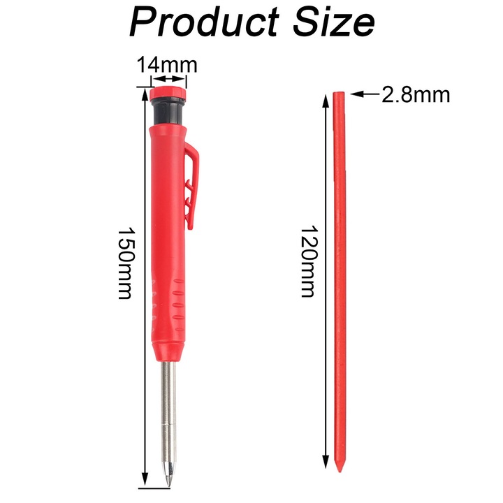 Комплект дърводелски моливи с 12 пълнителя, Axroad Mall, острилка в капачката, неплъзгащ се дизайн, преносим, за дърводелски архитекти, 150*14*14 мм, многоцветен