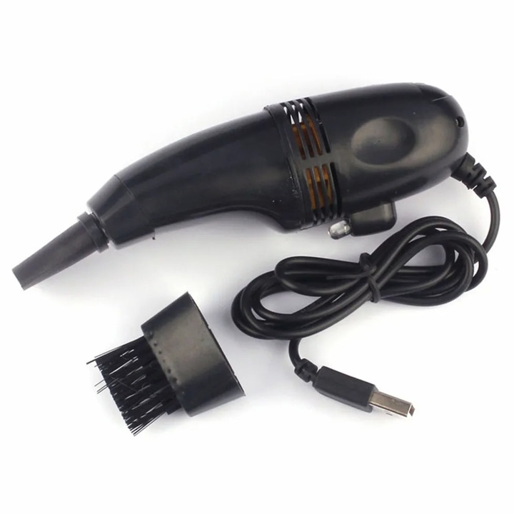 Mini USB hordozható porszívó - billentyűzet és laptop ház tisztításához kefével, praktikus eszköz, fekete, Dalimag