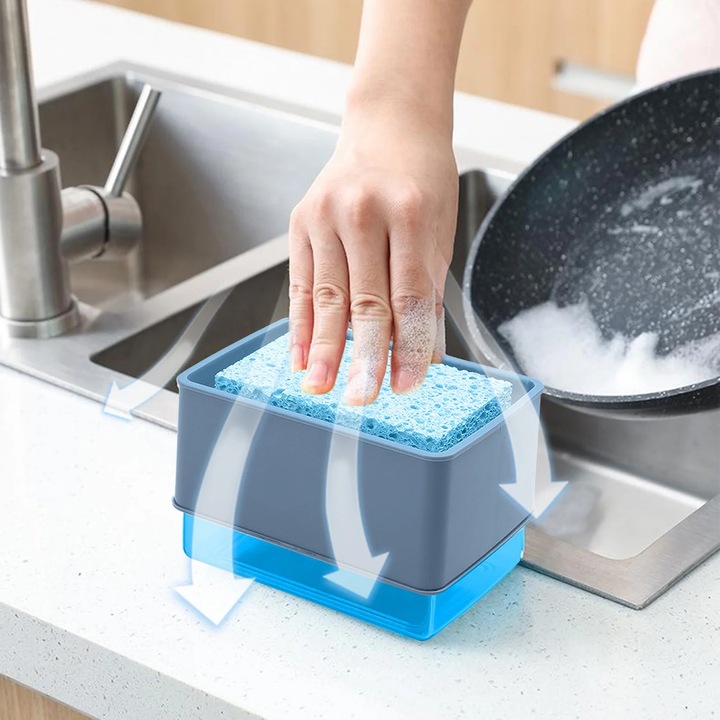 Dispenser sapun automat YANYXR, 2 in 1, albastru, 13.6x10x9cm