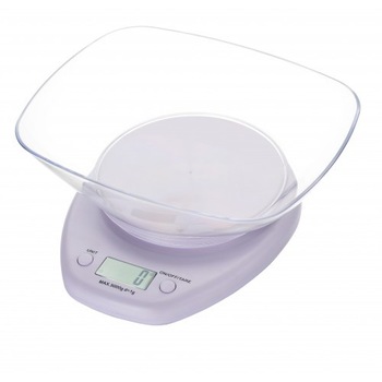 Cantar de bucatarie, cu bol, 5 kg, diviziune 1g, culoare alb Cantar de bucatarie, cu bol, 5 kg, diviziune 1g, culoare alb