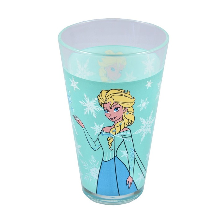 Set 2 pahare sticla, print desene animate Elsa-Frozen, 330 ml, Disney