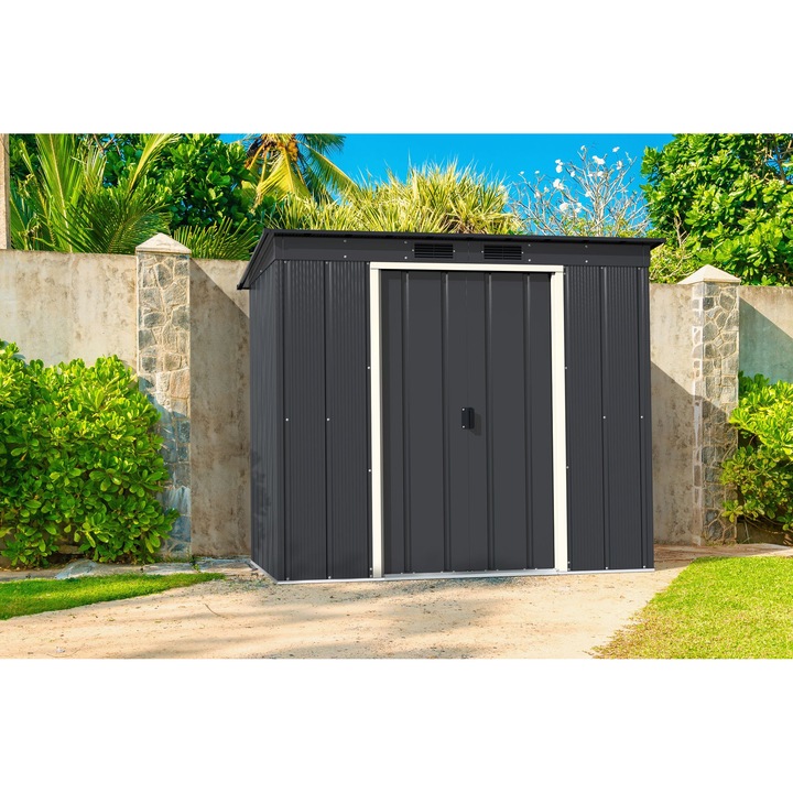 Casuta de gradina ECO Pent Roof 6x4, 203.1 x 123.6 x 176 cm, Antracit