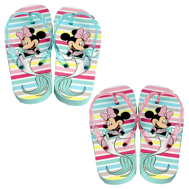 Papuci de casa Disney Minnie Mermaid pentru copii, Flip-Flop 26-33