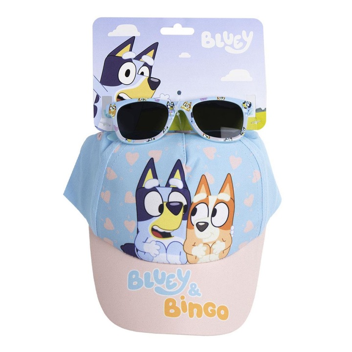 Sapca cu ochelari Bluey si Bingo Hearts Roz 51 cm