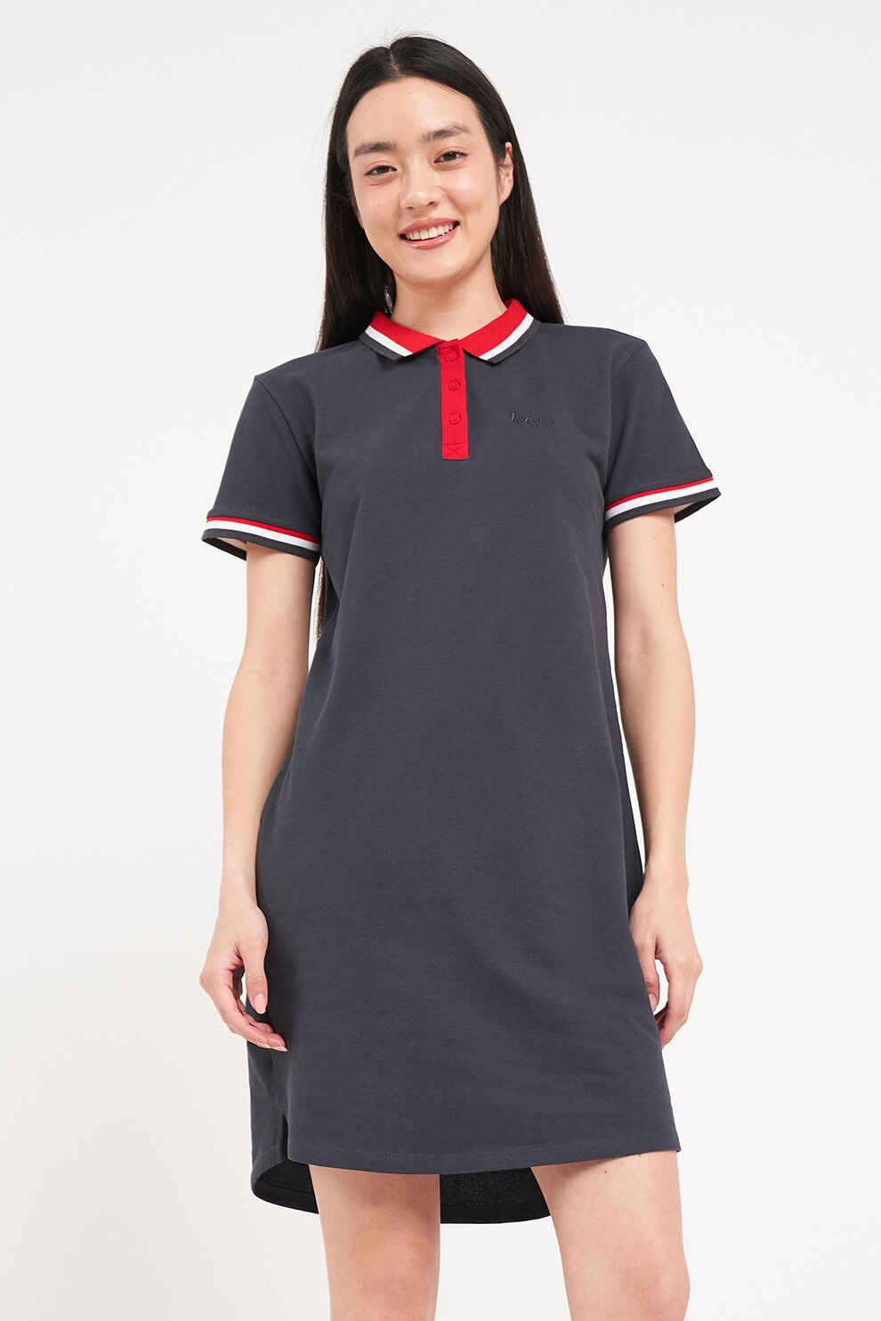 Lee Cooper, Rochie polo cu terminatii contrastante, Rosu, Alb, Gri carbune, S