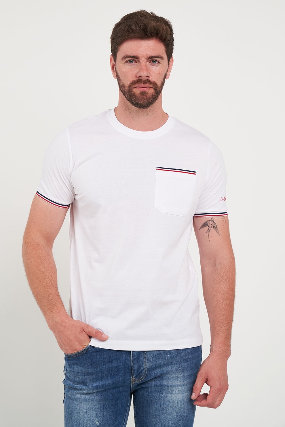 Lee Cooper, Tricou cu decolteu rotund, Rosu, Alb, 2XL