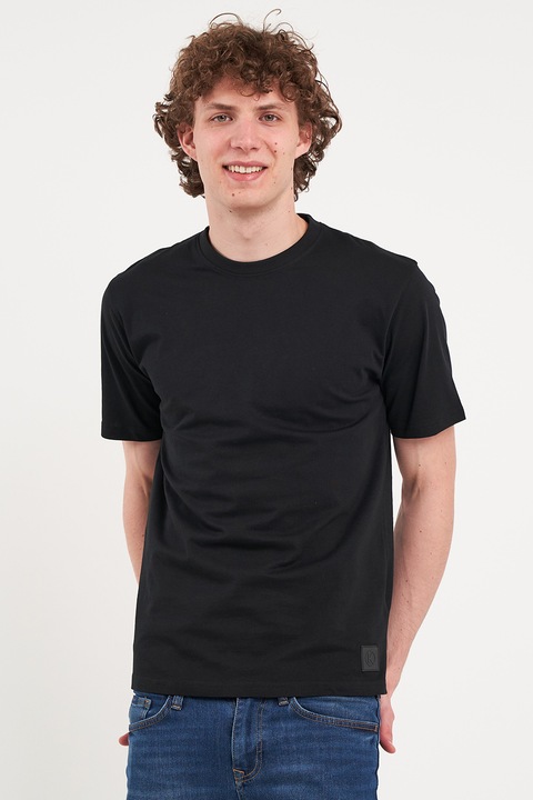 KVL by KENVELO, Tricou regular fit cu decolteu la baza gatului, Negru